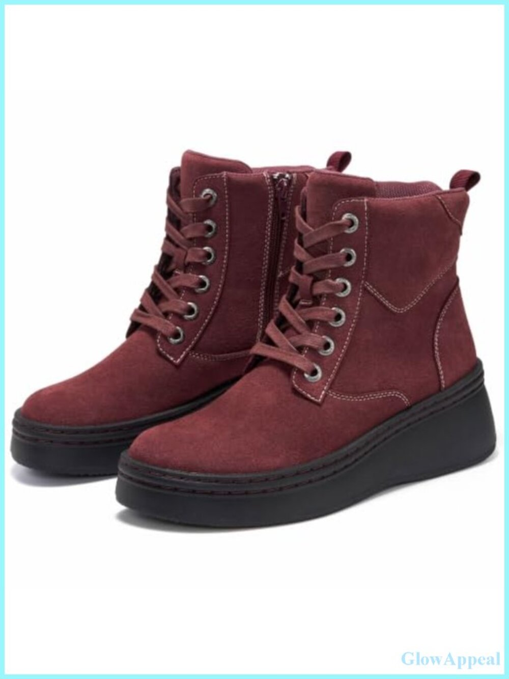 Genuine Leather Platform Ankle Boots Women Combat Booties Zip Heel